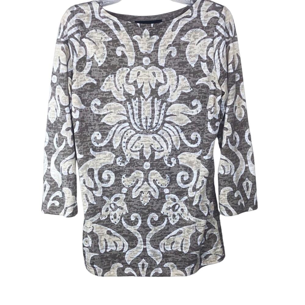 Y2k Inc. International Concepts Cream Paisley Swirly Casual 3/4 Sleeve Blouse - Picture 4 of 8